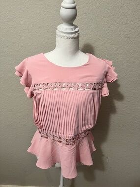 Milk and Honey Womens Pink Pleated Lace-Trim Blouse